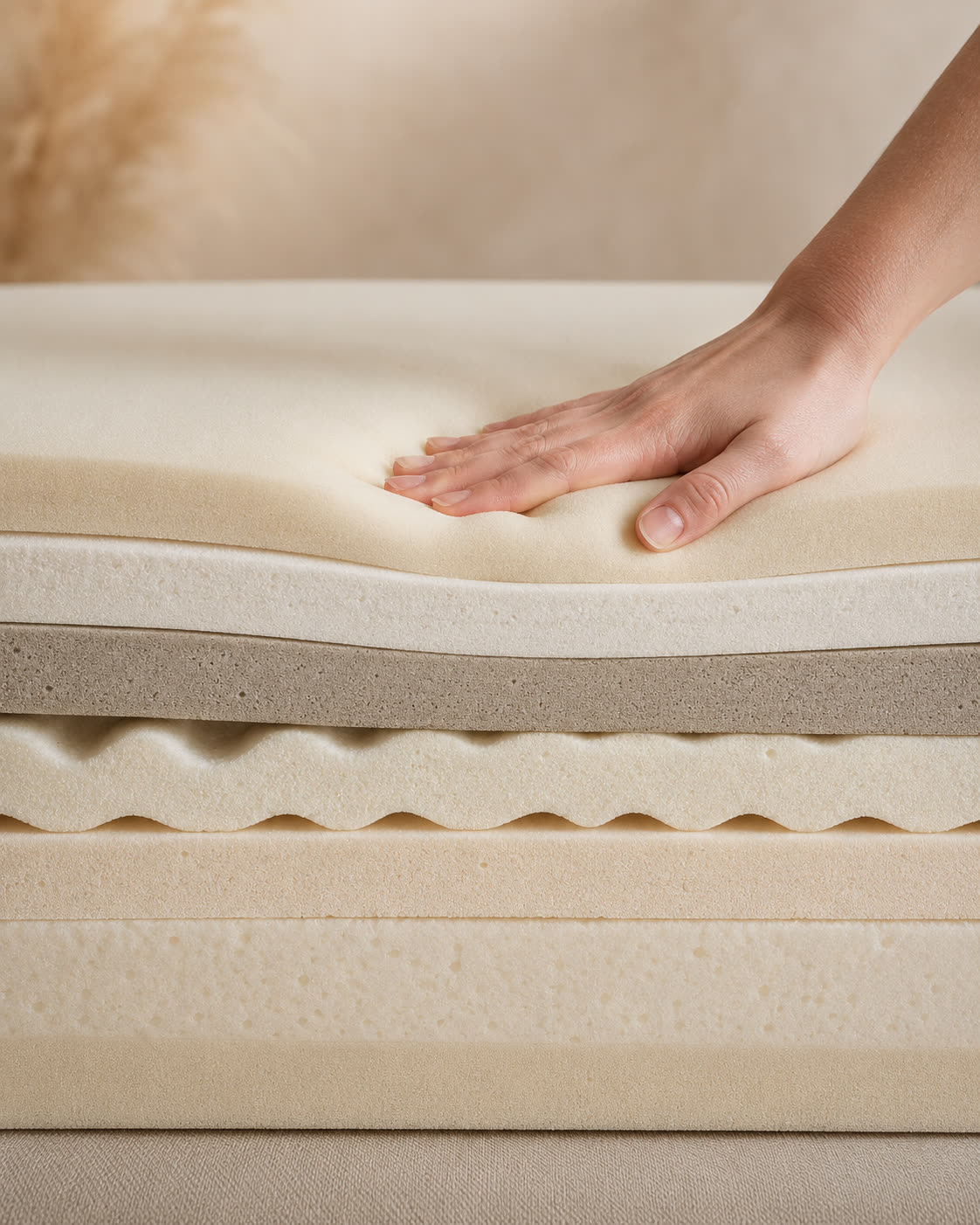 Capas de espuma memory foam en tonos crema